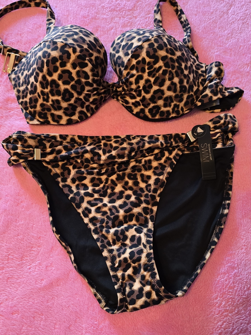 Victoria's Secret Leopard Print Push-Up Bikini Set - Black and Tan